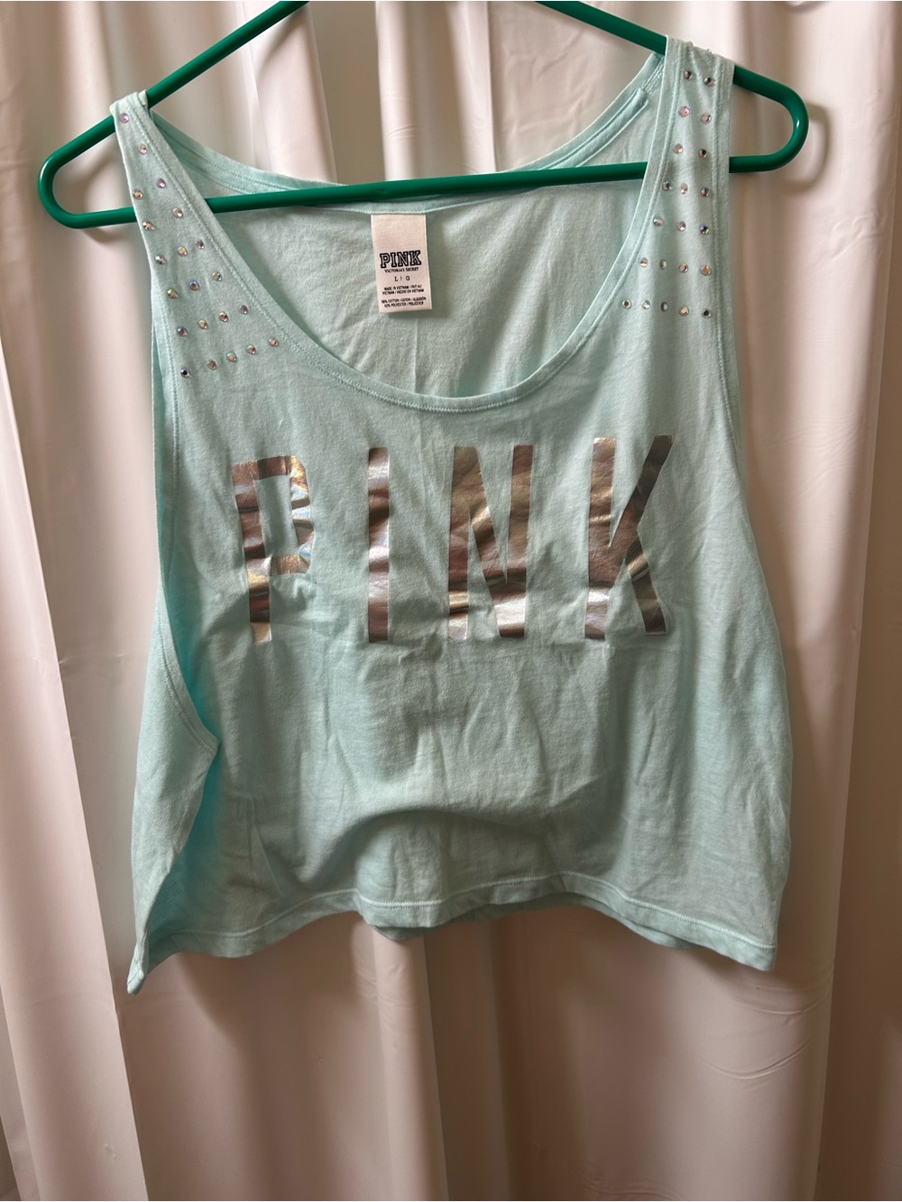 PINK Victoria's Secret Mint Tank with Silver Metallic Logo